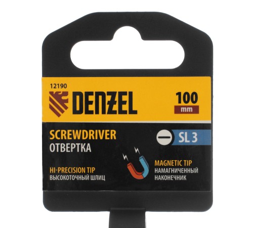 Отвертка SL3х100 мм, CrV, трехкомпонентная рукоятка Denzel Отвертка SL3х100 мм, CrV, трехкомпонентная рукоятка Denzel