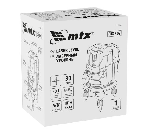 Лазерный уровень CRX-30G, 30 м, зеленый луч, батарейки, резьба 5/8