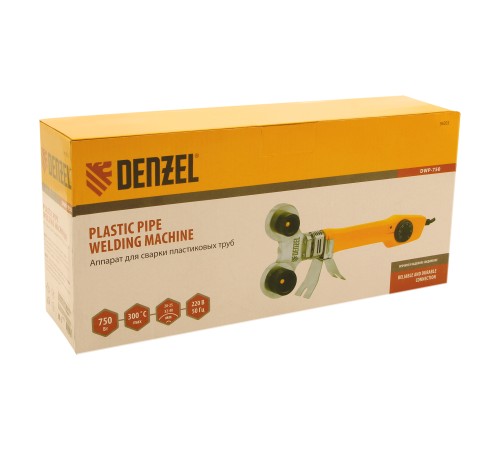 Аппарат для сварки пластиковых труб DWP-750, 750 Вт, 0-300 град, 4 насадки, 20-40 мм Denzel