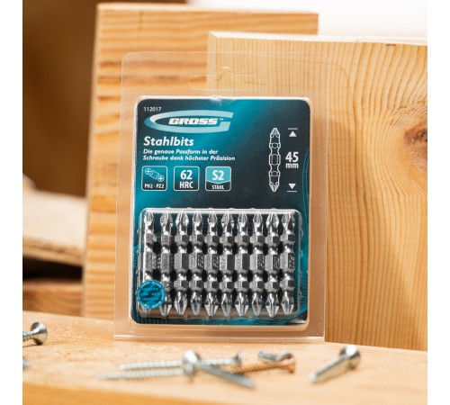 Бита двухстор., PH2-PZ2х45мм, сталь S2, 10шт. Gross