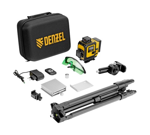 Лазерный уровень мультипризменный DLV 360-4T, 30 м, зеленый луч, Li-Ion 2,4 Aч, штатив Denzel