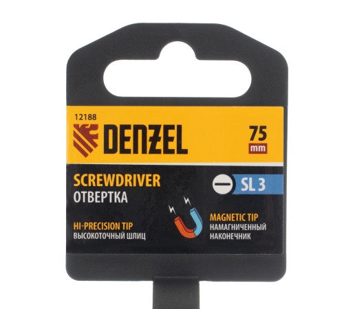 Отвертка SL3х75 мм, CrV, трехкомпонентная рукоятка Denzel Отвертка SL3х75 мм, CrV, трехкомпонентная рукоятка Denzel