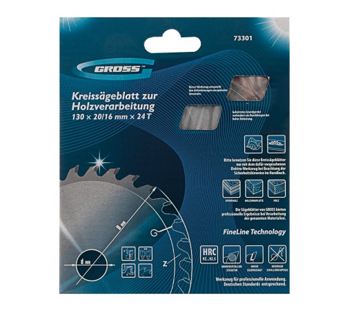 Пильный диск по дереву 130 x 20/16 x 24Т Gross Пильный диск по дереву 130 x 20/16 x 24Т Gross