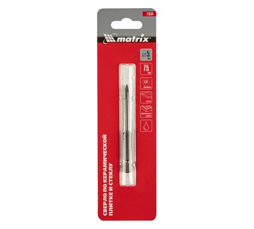 Сверло по керамической плитке и стеклу, 5 мм, шестигранный хвостовик// Matrix