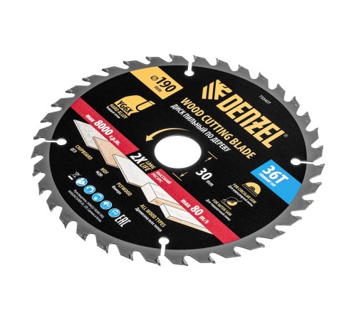 Пильный диск по дереву ф190 х 30 мм, 36 зубьев Denzel