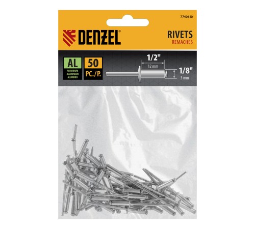 Заклепки алюминиевые, 1/8"-1/2", 3 х 12 мм, 50 шт Denzel
