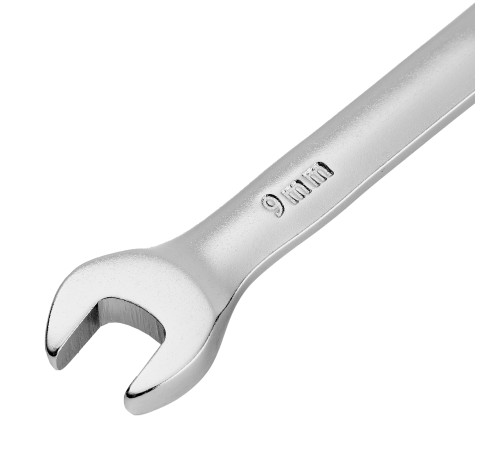 Ключ комбинированный трещоточный, 9 мм, CrV, матовый хром Denzel