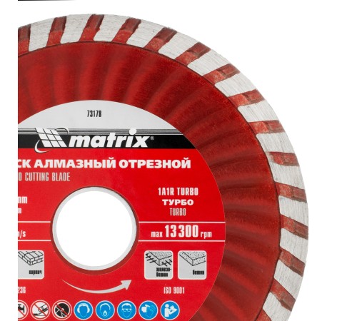 Диск алмазный, отрезной Turbo, 115 х 22.2 мм, сухая резка Matrix Professional Диск алмазный, отрезной Turbo, 115 х 22.2 мм, сухая резка Matrix Professional