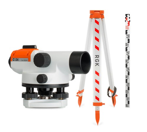 Комплект оптический нивелир RGK C-24 с поверкой + штатив S6-N + рейка AMO S4