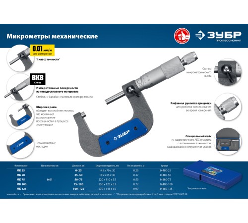 ЗУБР 0-25 мм, микрометр механический МК 25 34480-25_z02 Профессионал ЗУБР 0-25 мм, микрометр механический МК 25 34480-25_z02 Профессионал
