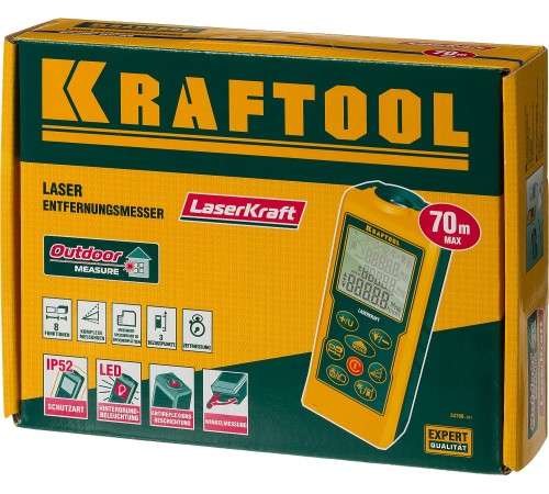 KRAFTOOL дальность 5 см - 70 м, точность 1,5 мм, лазерный дальномер 34760_z01