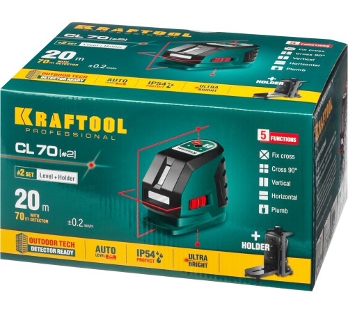 KRAFTOOL линейный лазерный нивелир c держателем CL70 #2 34660-2 Professional KRAFTOOL линейный лазерный нивелир c держателем CL70 #2 34660-2 Professional