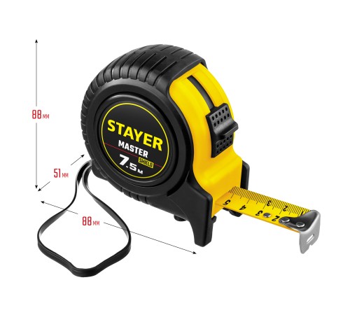 STAYER 7.5 м х 25 мм, ударостойкий, обрезиненный корпус, рулетка 34025-07_z01