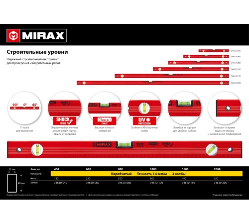 MIRAX 600 мм, уровень строительный 34610-060 MIRAX 600 мм, уровень строительный 34610-060