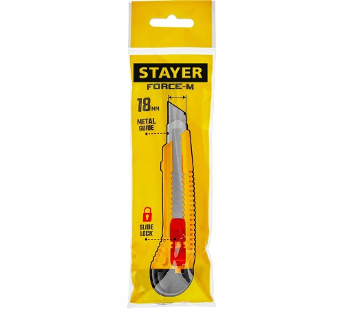 STAYER 18 мм, сегментированное лезвие, сдвижной фиксатор, нож FORCE-M 0913_z01 STAYER 18 мм, сегментированное лезвие, сдвижной фиксатор, нож FORCE-M 0913_z01