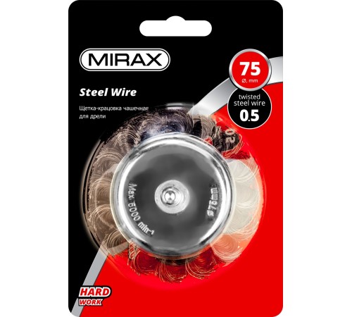 MIRAX 75 мм, проволока 0.5 мм, щетка чашечная со шпилькой 35148-075 MIRAX 75 мм, проволока 0.5 мм, щетка чашечная со шпилькой 35148-075