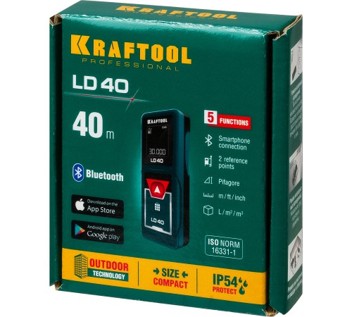 KRAFTOOL дальность 5 см - 40 м, точность 1,5 мм, лазерный дальномер 34763 KRAFTOOL дальность 5 см - 40 м, точность 1,5 мм, лазерный дальномер 34763