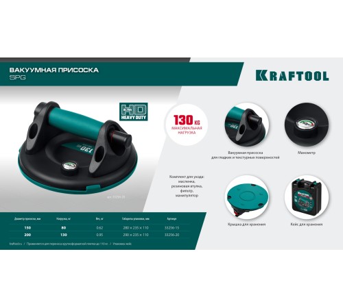 KRAFTOOL SPG-150 (80 кг, 150 мм) вакуумная присоска с манометром (33256-15) KRAFTOOL SPG-150 (80 кг, 150 мм) вакуумная присоска с манометром (33256-15)