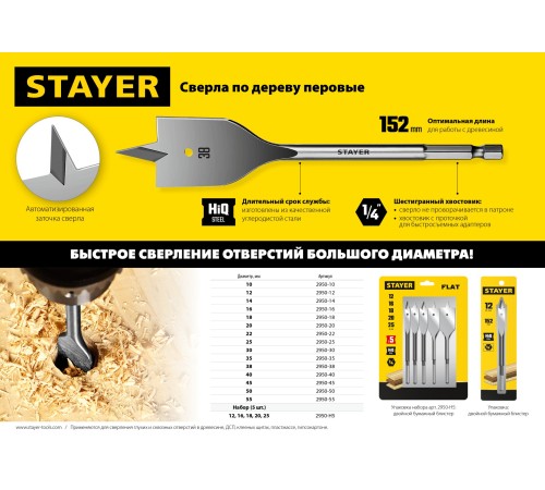 STAYER d=45 мм, сверло по дереву перовое 2950-45_z01 Master