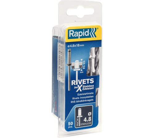 RAPID 4.8 х 18 мм, 50 шт, нержавеющая заклепка (5000397) RAPID 4.8 х 18 мм, 50 шт, нержавеющая заклепка (5000397)