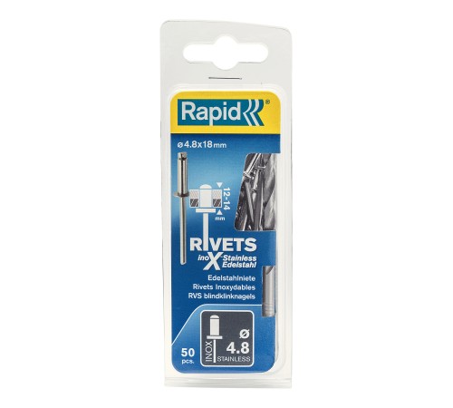 RAPID 4.8 х 18 мм, 50 шт, нержавеющая заклепка (5000397) RAPID 4.8 х 18 мм, 50 шт, нержавеющая заклепка (5000397)