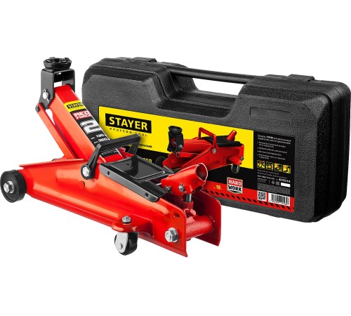 STAYER 2т, 130-350 мм, домкрат гидравлический подкатной в кейсе RED FORCE 43153-2-K STAYER 2т, 130-350 мм, домкрат гидравлический подкатной в кейсе RED FORCE 43153-2-K