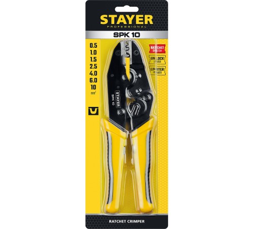 STAYER 0.5-10 мм², для медных наконечников и гильз, пресс-клещи 45440 Professional STAYER 0.5-10 мм², для медных наконечников и гильз, пресс-клещи 45440 Professional