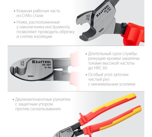 KRAFTOOL 210 мм, до 11 мм, кабелерез диэлектрический KS-20V 23333-20V KRAFTOOL 210 мм, до 11 мм, кабелерез диэлектрический KS-20V 23333-20V