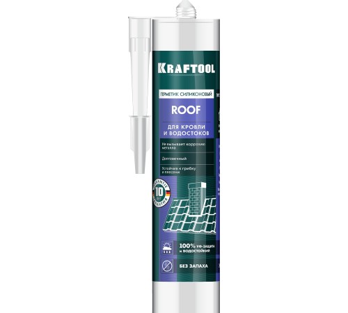 KRAFTOOL ROOF, 300 мл, прозрачный, кровельный силиконовый герметик (41258-2) KRAFTOOL ROOF, 300 мл, прозрачный, кровельный силиконовый герметик (41258-2)