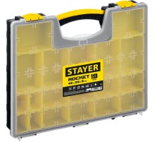 STAYER ROCKET-19, 420 x 330 x 50 мм, (16.5″), пластиковый органайзер с 19 съемными лотками (2-38032)