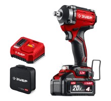 ЗУБР 20 В, 500 Н·м, 1 АКБ LMS (4 А·ч), бесщеточный ударный гайковерт, сумка (ГБУ-500-41)