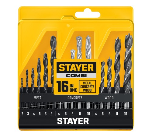 STAYER Combi 16 предметов, набор комбинированных сверл (29720-H16) STAYER Combi 16 предметов, набор комбинированных сверл (29720-H16)