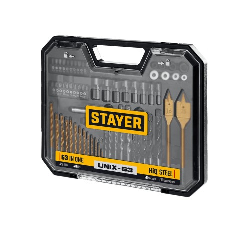 STAYER Unix-63, универсальный комбинированный набор, 63 предмета (29720-H63) STAYER Unix-63, универсальный комбинированный набор, 63 предмета (29720-H63)
