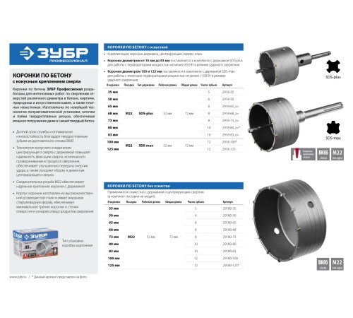ЗУБР 80 мм, SDS - plus, 10T, коронка по бетону с оснасткой (2918-80)