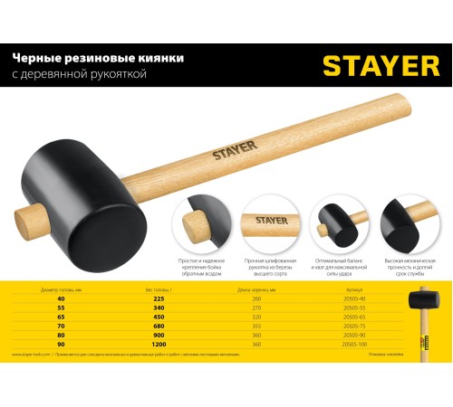 STAYER 1130 г, киянка черная резиновая с деревянной ручкой 20505-100 Master STAYER 1130 г, киянка черная резиновая с деревянной ручкой 20505-100 Master
