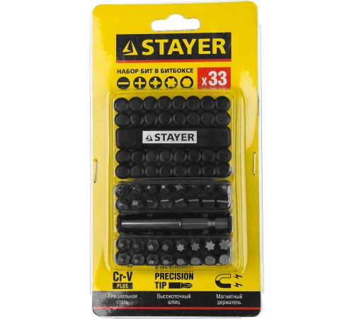 STAYER 33 шт., набор бит с адаптером 26085-H33 STAYER 33 шт., набор бит с адаптером 26085-H33