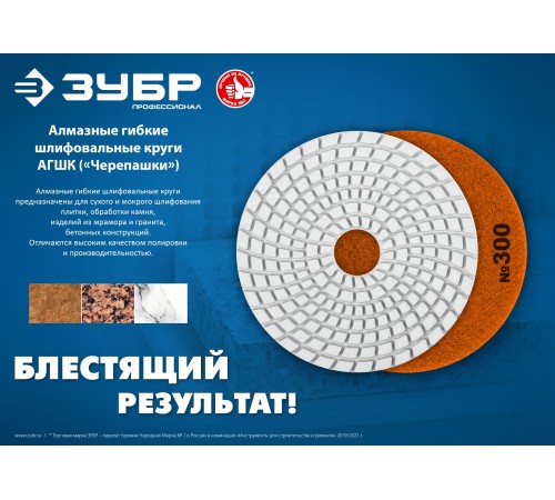 ЗУБР 100 мм, BUFF, мокрое шлифование, алмазный гибкий шлифовальный круг АГШК, Профессионал (29866-10000)