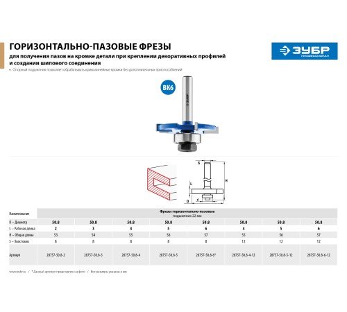ЗУБР 50.8 x 4 мм, хвостовик 8 мм, фреза горизонтально-пазовая 28757-50.8-4 Профессионал