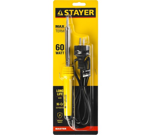 STAYER 60 Вт, клин, пластиковая рукоятка, электропаяльник Maxterm 55305-60 Master STAYER 60 Вт, клин, пластиковая рукоятка, электропаяльник Maxterm 55305-60 Master