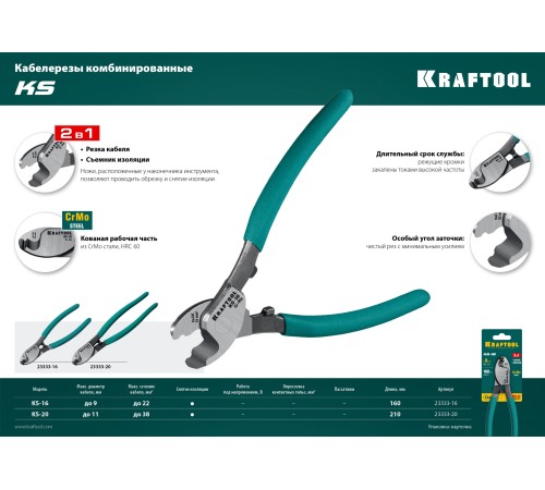 KRAFTOOL 210 мм, до 11 мм, кабелерез KS-20 23333-20 KRAFTOOL 210 мм, до 11 мм, кабелерез KS-20 23333-20
