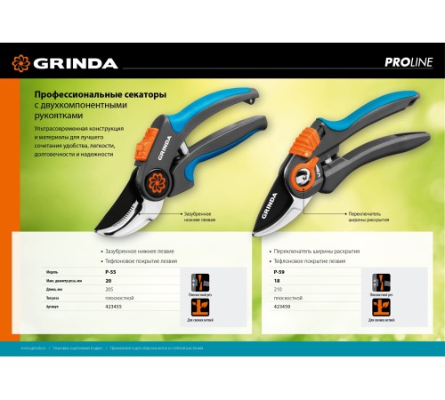 GRINDA 210 мм, с двухкомпонентными рукоятками, плоскостной секатор 423459 GRINDA 210 мм, с двухкомпонентными рукоятками, плоскостной секатор 423459