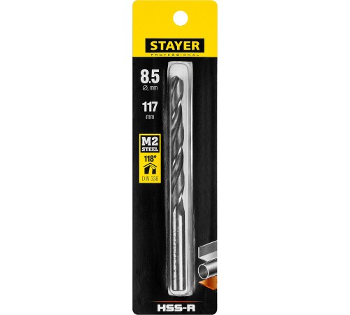 STAYER Ø 8.5 х 117 мм, сверло спиральное по металлу 29602-8.5 Professional STAYER Ø 8.5 х 117 мм, сверло спиральное по металлу 29602-8.5 Professional