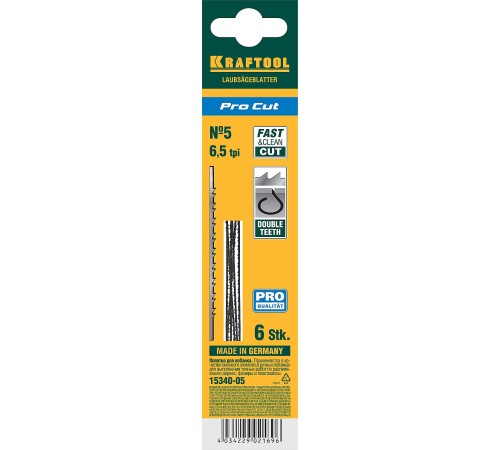 KRAFTOOL 130 мм, 6 шт., полотна для лобзика 15340-05 KRAFTOOL 130 мм, 6 шт., полотна для лобзика 15340-05
