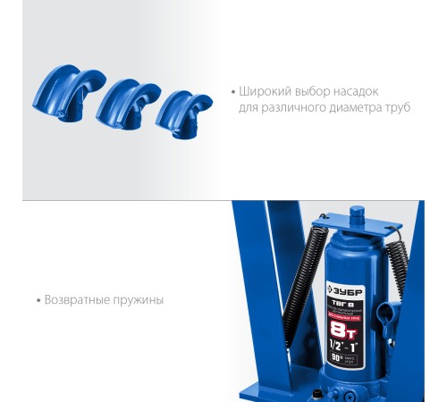 ЗУБР ТГВ-8-K, 8 т, ручной вертикальный гидравлический трубогиб в кейсе, Профессионал (43078-08-K)