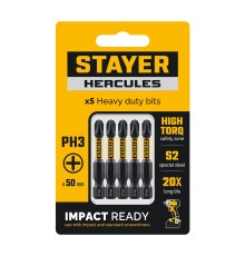 STAYER HERCULES, PH3, 50 мм, 5 шт, торсионные биты (26231-3-50-5) STAYER HERCULES, PH3, 50 мм, 5 шт, торсионные биты (26231-3-50-5)