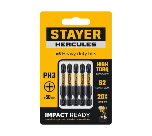 STAYER HERCULES, PH3, 50 мм, 5 шт, торсионные биты (26231-3-50-5) STAYER HERCULES, PH3, 50 мм, 5 шт, торсионные биты (26231-3-50-5)