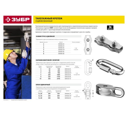 ЗУБР 8 мм, 2 шт, двойной зажим троса (304446-08)