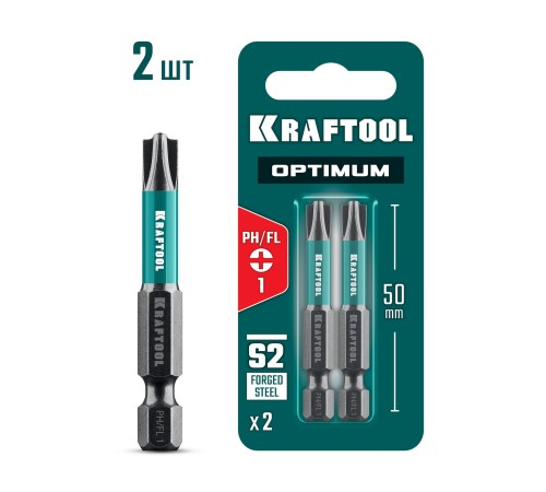 KRAFTOOL OPTIMUM PH/FL 1, 50 мм, 2 шт, биты (261221-1-50-2)