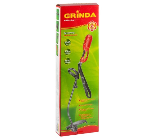 Триммер GRINDA, верхнее расположение двигателя, леска d=2.0 мм, 1000 Вт, 7500 об/мин