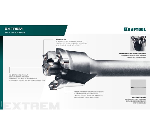 KRAFTOOL EXTREM d 80 х 890/990 мм, SDS-max проломной бур (29356-80-990)
